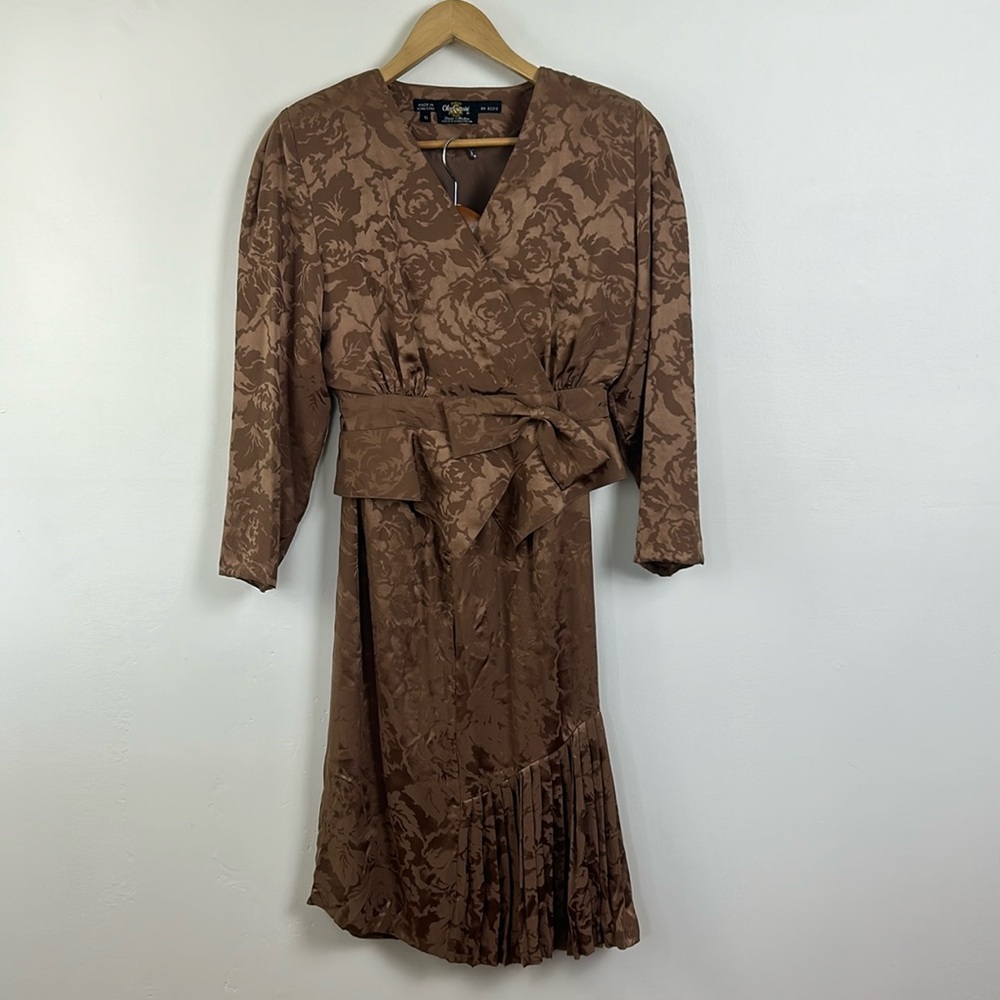 Oleg Cassini Elegant Brown Floral Skirt Set